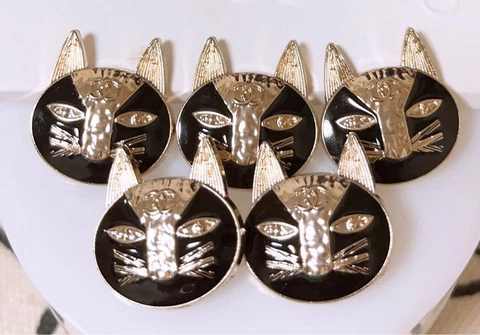 Chanel Vintage Parts Button Cat Black Gold 5 pieces Set Free shipping Cover