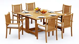 7-Piece Outdoor Teak Dining Set: 60" Butterfly Table, 6 Stacking Arm Chairs Cahy - Picture 1 of 9