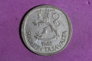 1966 Finland 1 Markka 35% Silver Coin #M22780 - Picture 1 of 2