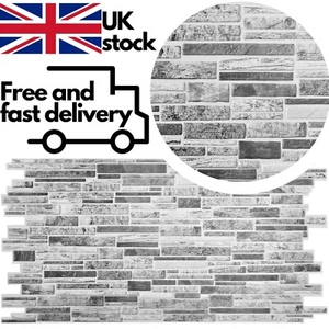 Modern Grey Stone Brick Wall Panelling Decorative PVC Plastic 3D Cladding Panels - Picture 1 of 11