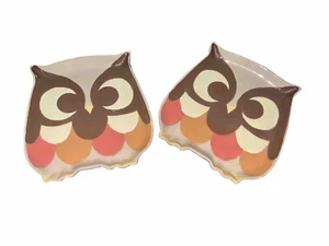 Lot 2 OWL 8" Mesa Home Products Decorative Orange and Brown Plate Tray - Picture 1 of 2