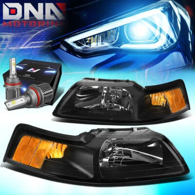PARA FORD MUSTANG 1999-2004 EURO SEÑAL FARO LÁMPARA CON KIT LED + VENTILADOR FRÍO NEGRO Foto 1 de 4