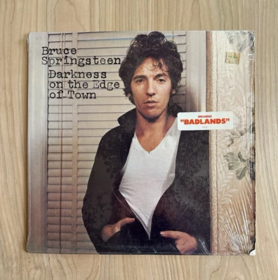 BRUCE SPRINGSTEEN darkness on the edge LP w/ HYPE STICKER lyric sheet DUST SLEEV - Image 1 of 4
