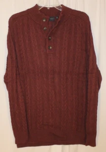 NEW Bobby Jones Medium Merlot Burgundy Cable Knit Mock Neck Button Up Sweater - Picture 1 of 3