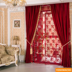 modern festive wedding room solid red velvet thick cloth curtain drapes N925* - Picture 1 of 9