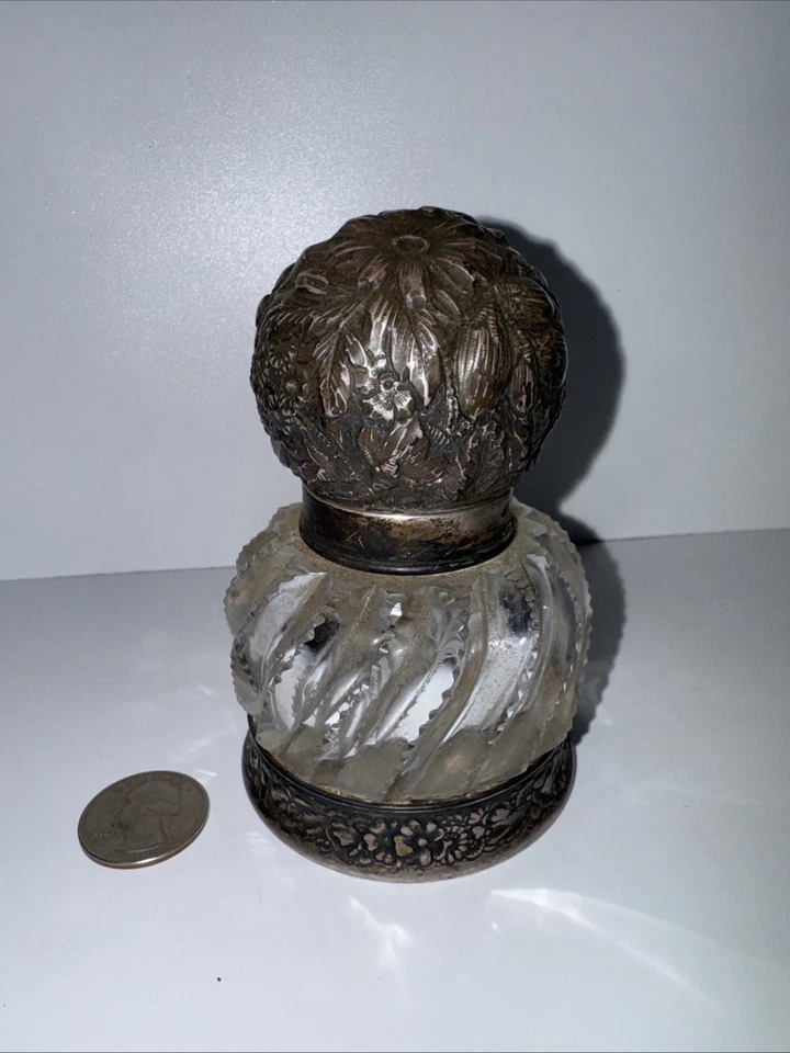 Gorham 1891 Tinta Pozo Plata Esterlina Pesado Remolinado Vidrio Tallado Base Plata  Foto 1 de 4