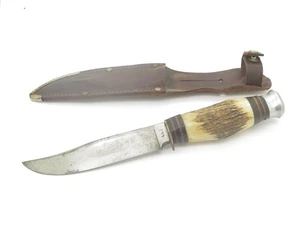 Vintage Edge Mark Solingen Germany Stag Handle Fixed Blade Hunting Knife - Picture 1 of 8