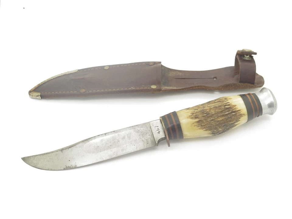 Vintage Edge Mark Solingen Germany Stag Handle Fixed Blade Hunting Knife - Image 1 of 4