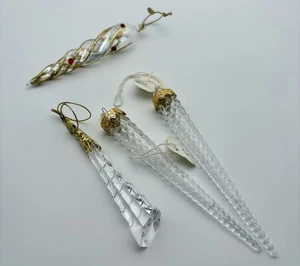 4 Vintage Glas gedrehte Spirale Eiszapfen goldfarben Ornament Weihnachten Posten Neu aus altem Lagerbestand neu - Bild 1 von 24