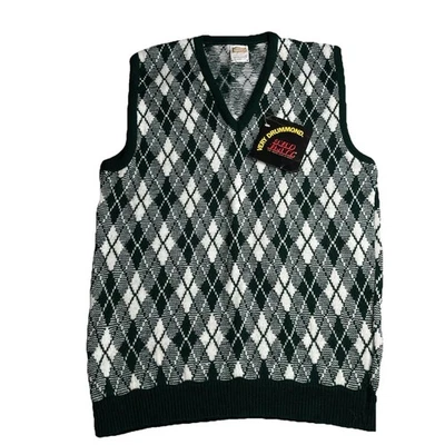 NWT Drummond Green White Argyle Acrylic Sweater Vest Preppy Grandpa Golf  L - Image 1 of 4