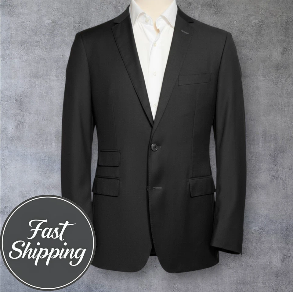 HUGO BOSS Men’s 42L Blazer Sport Coat Black Super 100s Wool 2-Button Jacket - Image 1 of 4