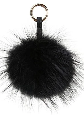 Chaveiro/bolsa de carro bola inchada grande fofa pele genuína Pom Pom preto 6" - Imagem 1 de 4