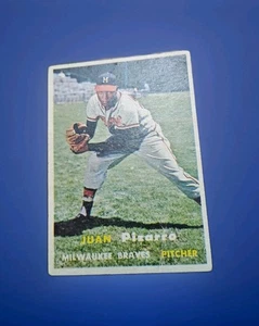1957 Topps Baseball Card Milwaukee Braves Juan Pizarro #383 Vtg Ex RC NO CREASES - Picture 1 of 2