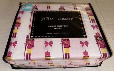 Juego de Sábanas 4 Piezas Betsey Johnson REINA Niña Cascanueces Lazo Rayas Rosa NUEVO Foto 1 de 4
