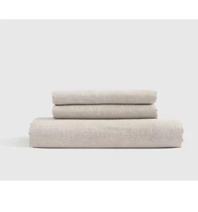 NWOT QUINCE EUROPEAN LINEN FITTED 2 PIECE TWIN SHEET SET NATURAL CHAMBRAY FLAX - Picture 1 of 3