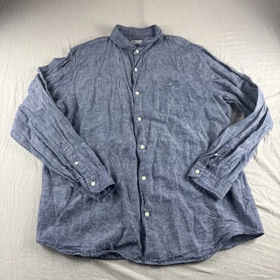 Gap Linen Blend Shirt Mens XL Standard Fit Long Sleeve Button Up Indigo Top READ - Image 1 of 4
