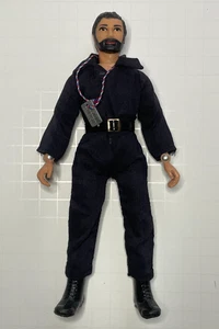 CUSTOM 1971 MEGO T1 ACTION JACKSON DARK JUMPSUIT BLACK ACCESSORIES WITH DOG TAG - Picture 1 of 2
