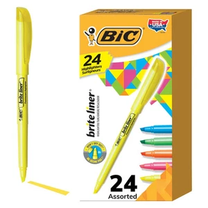 Pack of 23 BIC Highlighter Brite Liner Assorted Colors Chisel Tip Highlighters - Picture 1 of 13