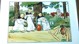 HARRY ELIOTT LITHOGRAPH PRINT MONKS PLAYING GAME ON LANDSCAPE,SIGNED - Picture 1 of 11