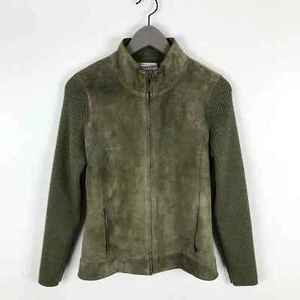 Pendleton Leather Merino Wool Womens Jacket Size P Petite Zip Up Green Cardigan - Picture 1 of 12