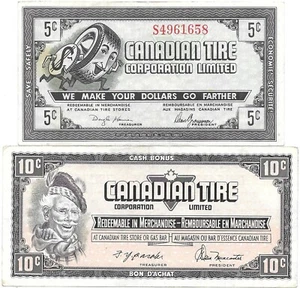 2 Different Canada Tire Corporation Limited Money, 5c, and 10c, Circulated - Picture 1 of 2