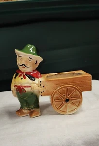 SHAWNEE POTTERY Vintage Planter Gypsy Street Peddler Pulling Green Cart Pottery - Picture 1 of 9