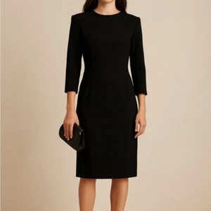 Vintage 80er Jahre schwarzes Wollmischung Etuikleid | minimalistisches Midikleid Gr. 16 - Bild 1 von 6