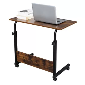 Rolling Height Adjustable C Table Mobile Couch Desk Sofa Side Table Coffee Tray - Picture 1 of 12