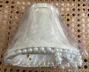 Mini Lamp Shade, 5" Chandelier Snap On Style - Damask look Faux Silk Pearl Drops - Picture 1 of 9