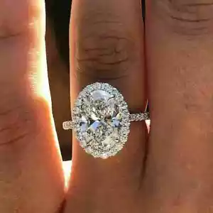2Ct Oval Cut Lab-Created Diamond Halo Engagement Ring 14k White Gold Plated - Picture 1 of 10