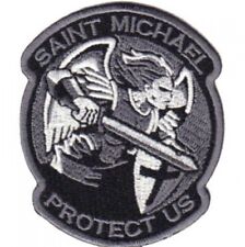 ST MICHAEL PROTECT US SUBDUED EMBROIDERED IRON ON PATCH