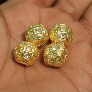 4 Pcs, 13mm, Kundan Spacer Beads Golden - Picture 1 of 8