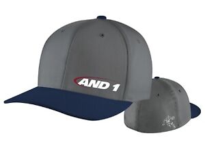 AND 1 Men's Block Corp Grey Hat with Blue Bill Flex Fit Structured Cap size L/XL