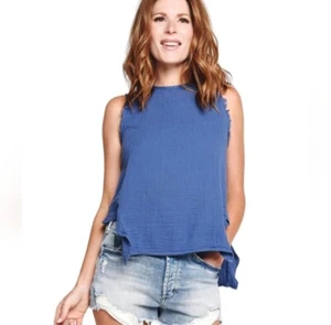 Stark X Anthropologie Sleeveless Ruffle Sky blue Top Size S Small NWT - Picture 1 of 10