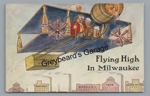 Frühe Luftfahrt Flugzeug Doppeldecker BIER fliegt hoch in Milwaukee mit Postkarte - Bild 1 von 2