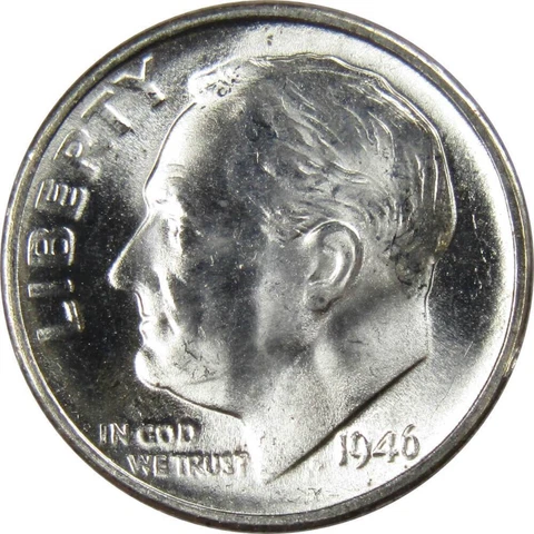 1946 S Roosevelt Dime BU Uncirculated Mint State 90% Silver 10c US Coin Cover