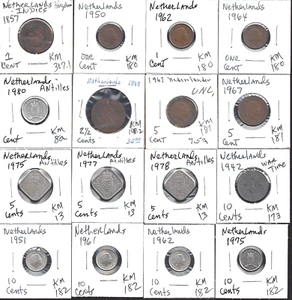 NIEDERLANDE & ANTILLEN MÜNZEN - LOT VON 30 MÜNZEN GEMISCHTE STÜCKELUNGEN - 1857 - 1980 - Bild 1 von 14
