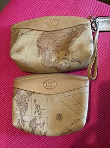 Vintage AE Global Map Wristlet Cosmetic Travel 2Pc Set - Picture 1 of 3