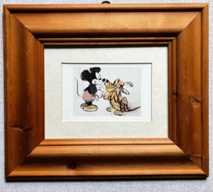 1990s Vintage Disney Sketch Print “Pluto’s Purchase” Mickey Mouse wood frame - Picture 1 of 9