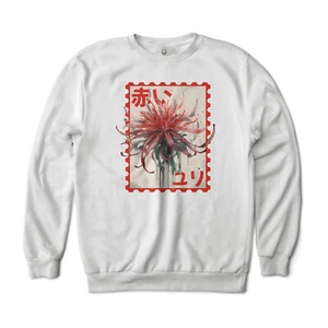 Japanese Higanbana Floral Stamp Print Crewneck Graphic Art Sweatshirt - Picture 1 of 1