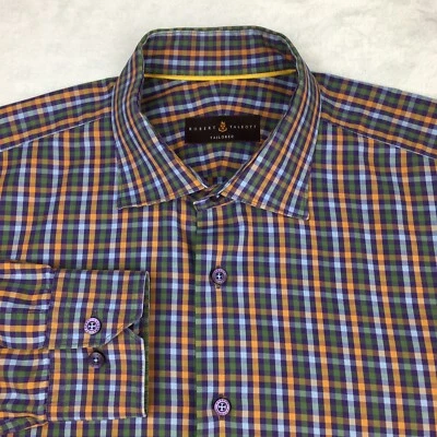 Camisa Robert Talbott Para Hombre XL Naranja/Verde Cuadros Ajuste A Medida Manga Larga Foto 1 de 4