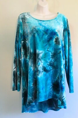 Acogedora túnica de terciopelo tie dye para mujer 1X Plus algodón nailon tejido LS Caffe Marrakech Foto 1 de 4
