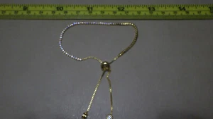 Gold Plated Sterling Silver 925 Bolo Tennis Bracelet Crystals / CZ Adjustable - Picture 1 of 4