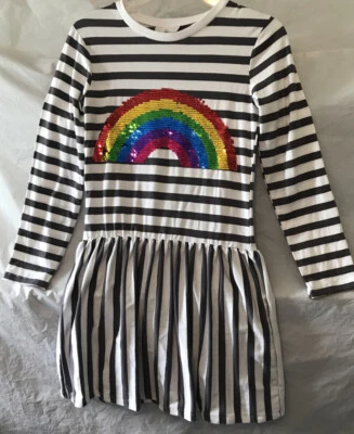 Rare Editions Long Sleeve Dress. White/Gray Stripes/Sequin Rainbow. Size 12. NWT - Image 1 of 4