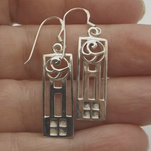 DROP EARRINGS sterling silver Rennie Mackintosh Glasgow Rose style - Picture 1 of 8