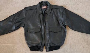 HORSERIDER Black Leather Bomber Jacket Long Sleeve Heavy Aviator Pilot Size L - Picture 1 of 13