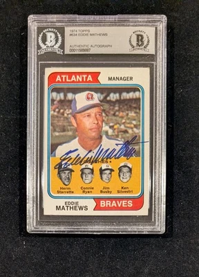 1974 TOPPS #634 Eddie Mathews Atlanta Braves HOF BGS AUTO AUTHENTIC - Image 1 of 2