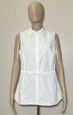 Camisa Athleta para mujer mediana blanca sin mangas con botones y cordón Foto 1 de 4