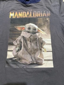 Hooded T-shirt Kids Size 16 Star Wars The Mandalorian Baby Yoda Cotton Blue Grey - Picture 1 of 6