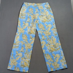 Lafayette 148 New York Pants Women's 12 Blue Floral Print Straight Leg Gates NWT - Picture 1 of 15